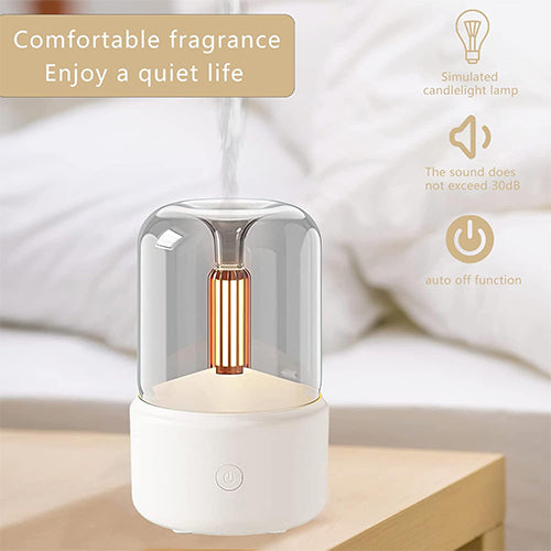 فواحة ومرطب هواء DENX DX2550 بإضاءة LED تحاكي ضوء الشموع وسعة 120 مللي لون أبيض