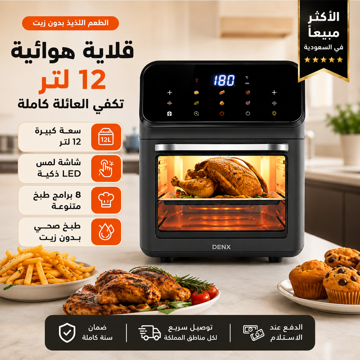 قلايه هوائيه وفرن 12 لتر من براند دينكس بضمان عامين