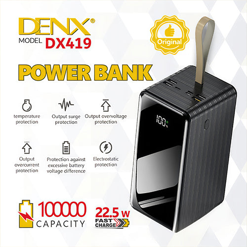 باور بانك DENX DX419 بسعة 100,000mAh وشحن سريع 22.5 واط متعدد الأجهزة
