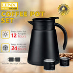 طقم إبريق قهوة حراري DENX DX2036 – 880 مل مع كوبين | ستانلس ستيل عزل 24 ساعة