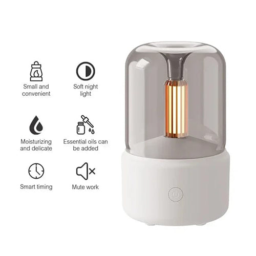 فواحة ومرطب هواء DENX DX2550 بإضاءة LED تحاكي ضوء الشموع وسعة 120 مللي لون أبيض