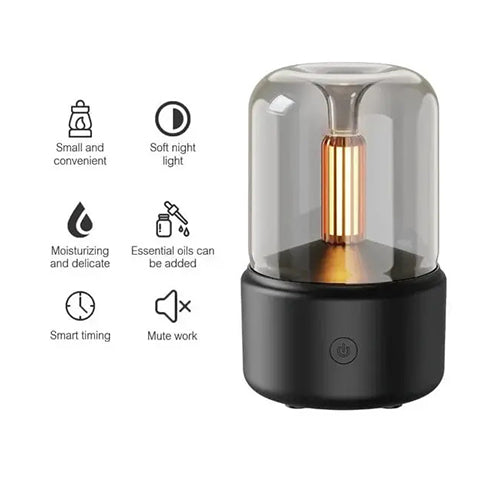 فواحة ومرطب هواء DENX DX2550 بإضاءة LED تحاكي ضوء الشموع وسعة 120 مللي لون أسود