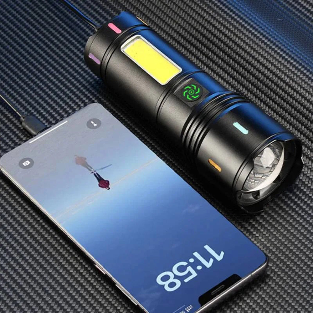 كشاف يدوي S-7706 LED قوي قابل للشحن مقاوم للماء مع باور بنك