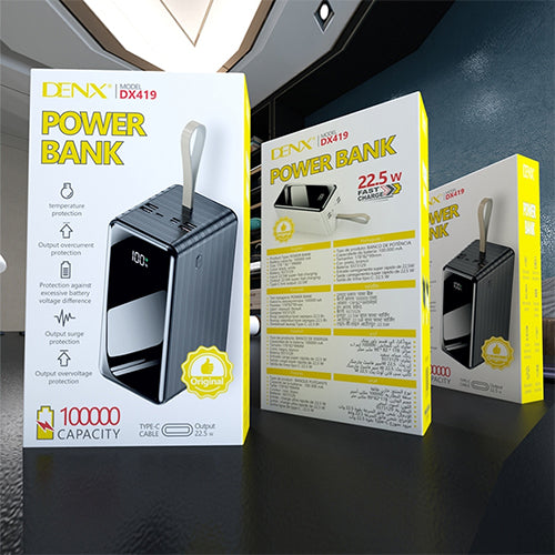باور بانك DENX DX419 بسعة 100,000mAh وشحن سريع 22.5 واط متعدد الأجهزة