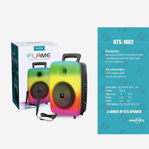 مكبر صوت GTS-1802 بلوتوث مع ميكروفون وإضاءة RGB