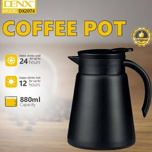 طقم إبريق قهوة حراري DENX DX2036 – 880 مل مع كوبين | ستانلس ستيل عزل 24 ساعة